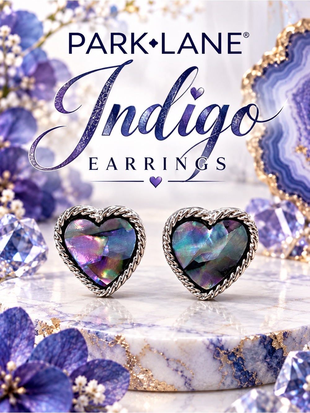 Park Lane Indigo Women’s Earrings Heart Abalone Shell Silver Studs Boho Chic